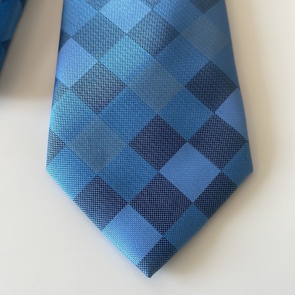 Blue Plaid Mens Necktie Handmade by John Sparks with Tag Attached - Picture 2 of 7